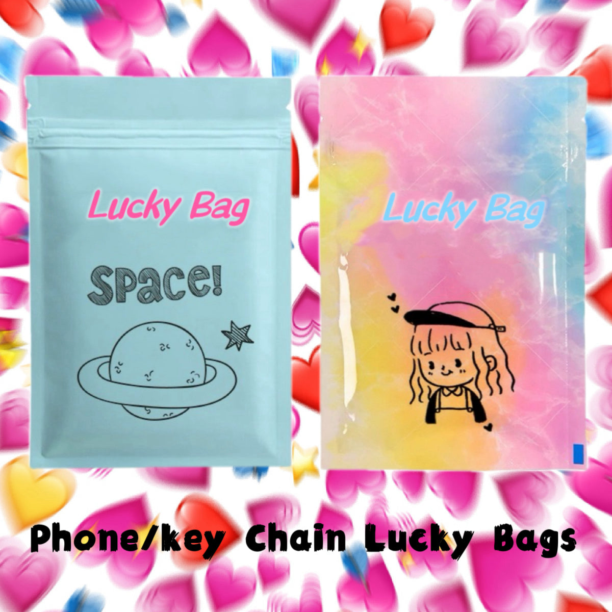 3--Phone/key Chain Lucky Bags--Open in Live